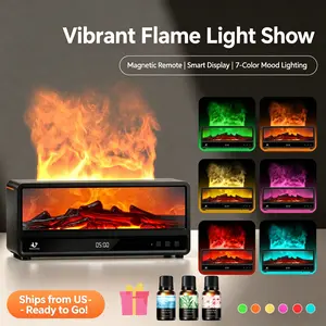 Fireplace Flame Air Diffuser Humidifier LED Time Can be scheduled Display Seven Colors Aromatherapy Essential Oil Diffuser,Ultrasonic Aroma Humidifier with Timer for Home,Bedroom,Office,Yoga