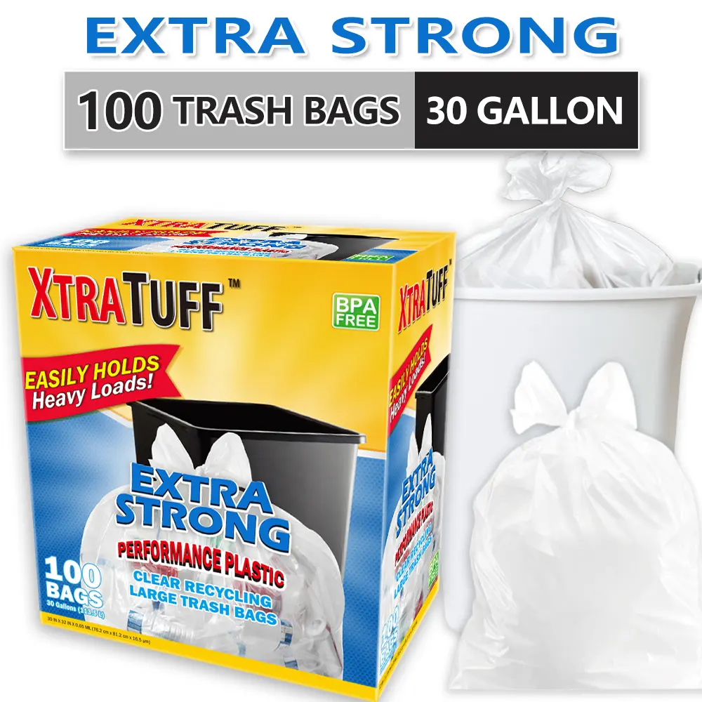 100 Bags 30 Gallon 1 Box White Disposable Large Trash Bags For Large Kitchen Trash Can, Ultra Strong 100 Count 113.5L Garbage bag Multipurpose Cleaning Supplies  For Industrial, Garden, Home, Commercial - Durable, Leak-Proof, Easy To Use