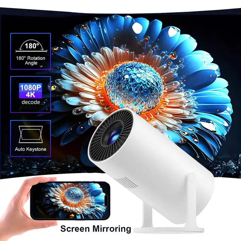 XBJ Mini Portable Projector, 1080P Support, WiFi, BT5.2, Manual Keystone Correction, 180° Rotation Angle, USB, Home Use, Ideal for Outdoor/Bedroom Audio Viewing, Christmas Gift