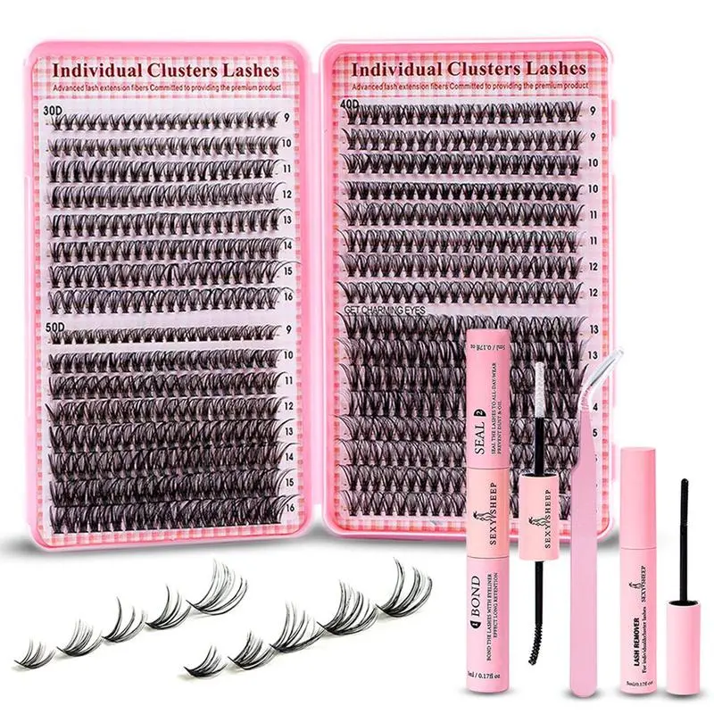Fluffy Eyelashes Extensions Set - Mixed Lengths, Mixed Styles, Reusable Wispy False Lashes with Eyelash Glue, Tweezers, Lash Extensions, Beginner Friendly Lashes