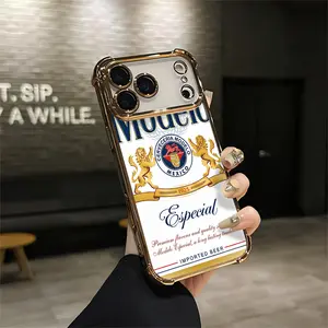 Modelo Especial Beer Gold Plated Frame Shockproof Trendy Mexico Beer Brand For iphone 17 16 15 14 13 12 11 X XS PRO PLUS MAX AIR Four CornersAnti-Fall Transparent Casual Soft Silicone PhoneCases Perfect Gift wild pattern high-end fashion Q55