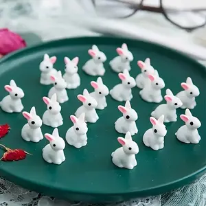 50pcs Mini Cartoon Rabbit Resin Figurines | Cute White Sitting Bunnies with Pink Ears | Ideal for DIY, Garden Micro Landscaping, Party Favors, Easter Decorations | Holiday and Desktop Ornaments | Cute Collectible Figurines