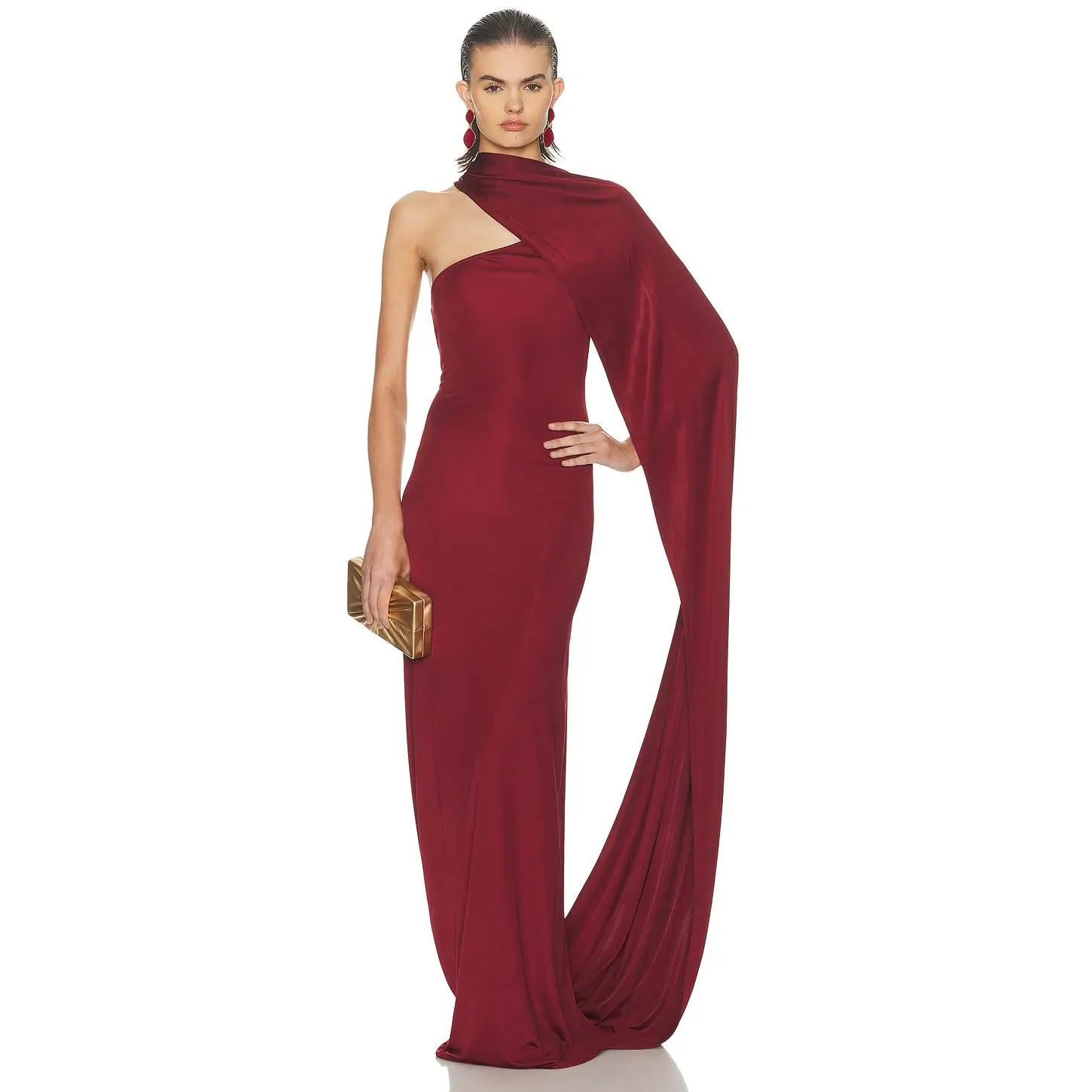 Helsa The Muse Cape Jersey Dress in Oxblood