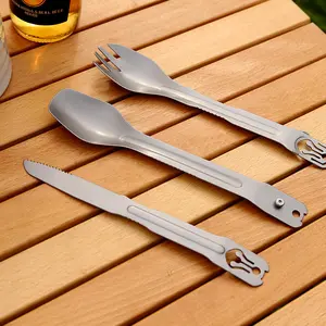 4-in-1 Dining Camping Cutlery Set, Multifunctional Spoon Fork Knife Clip Combo, Flatware for Outdoor