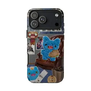 Fuggler Monster Lounge Blue Plush Bat Creature Mohawk Quirky Toybox Vibes Art Trendy Tough Smartphone Case, Weirdcore Grunge Aesthetic Heavy-Duty Shockproof Casing for iPhone 17 Pro Max, 16, 15, 14, 13, 12, 11, Cellphone Accessories for Electronic Devices