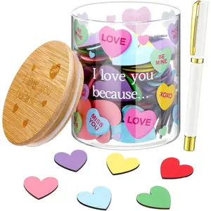 Conversation Hearts Love Notes Jar, Reasons Why I Love You Because Jar with 120 Heart  Chips and 1 Pen, Anniversary Birthday Valentine Day Gifts for Boyfriend Girlfriend Wife Husband Gifts