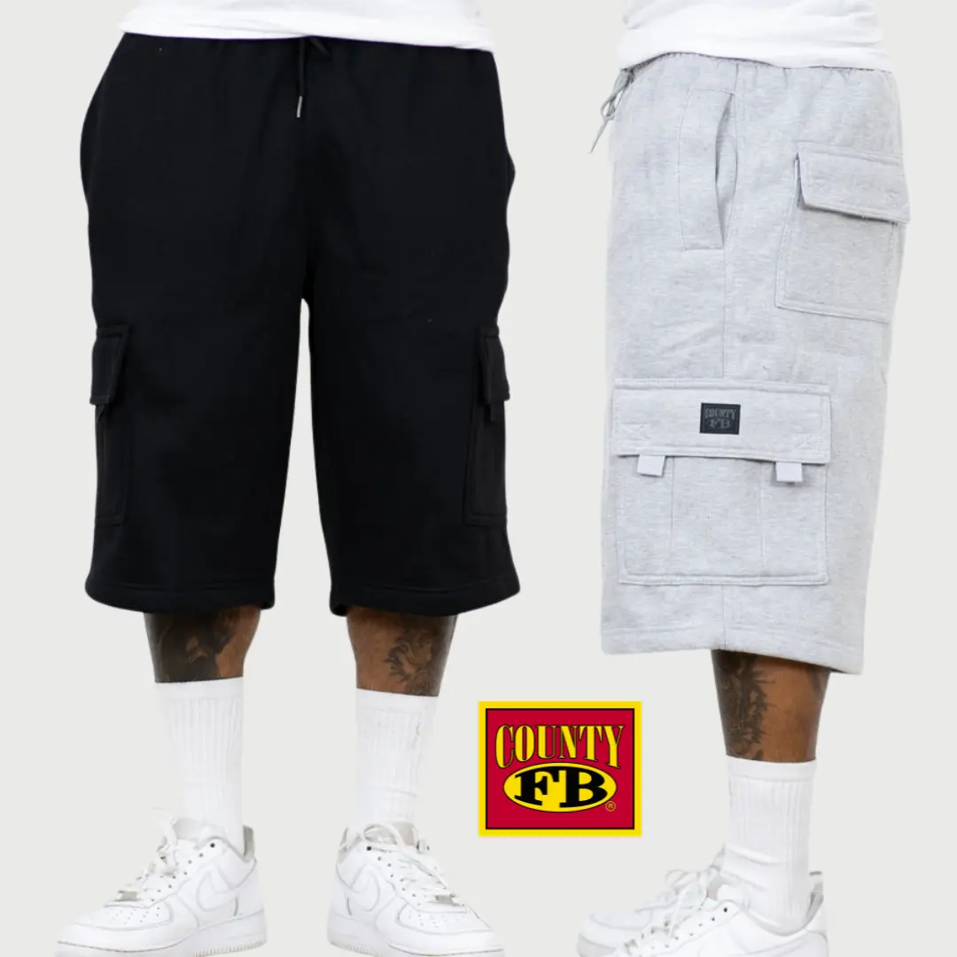FB County Heavyweight Fleece Cargo Sweat Shorts, Men's & Women's Baggy Fit Casual Athletic Activewear Bottoms, Sport, Menswear, Plain, Pocket, Unisex, Cozy Heavy Fleece