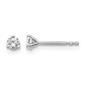 14K Solid White Gold 1/5 Carat Certified Lab Grown Diamond VS+ F+ Round Complete Three Prong Stud Earrings 0.31 Grams For Women, Womens