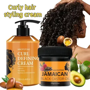 Hair Care Two-Piece Set - Curling Styling Cream and Hair Mask with Castor Oil and Rosemary Oil, Deeply Hydrates Hair Strands, Creating Voluminous and Bouncy Curls, Essential for Daily Styling, Conditioner, Curling Cream, Suitable for All Hair Types