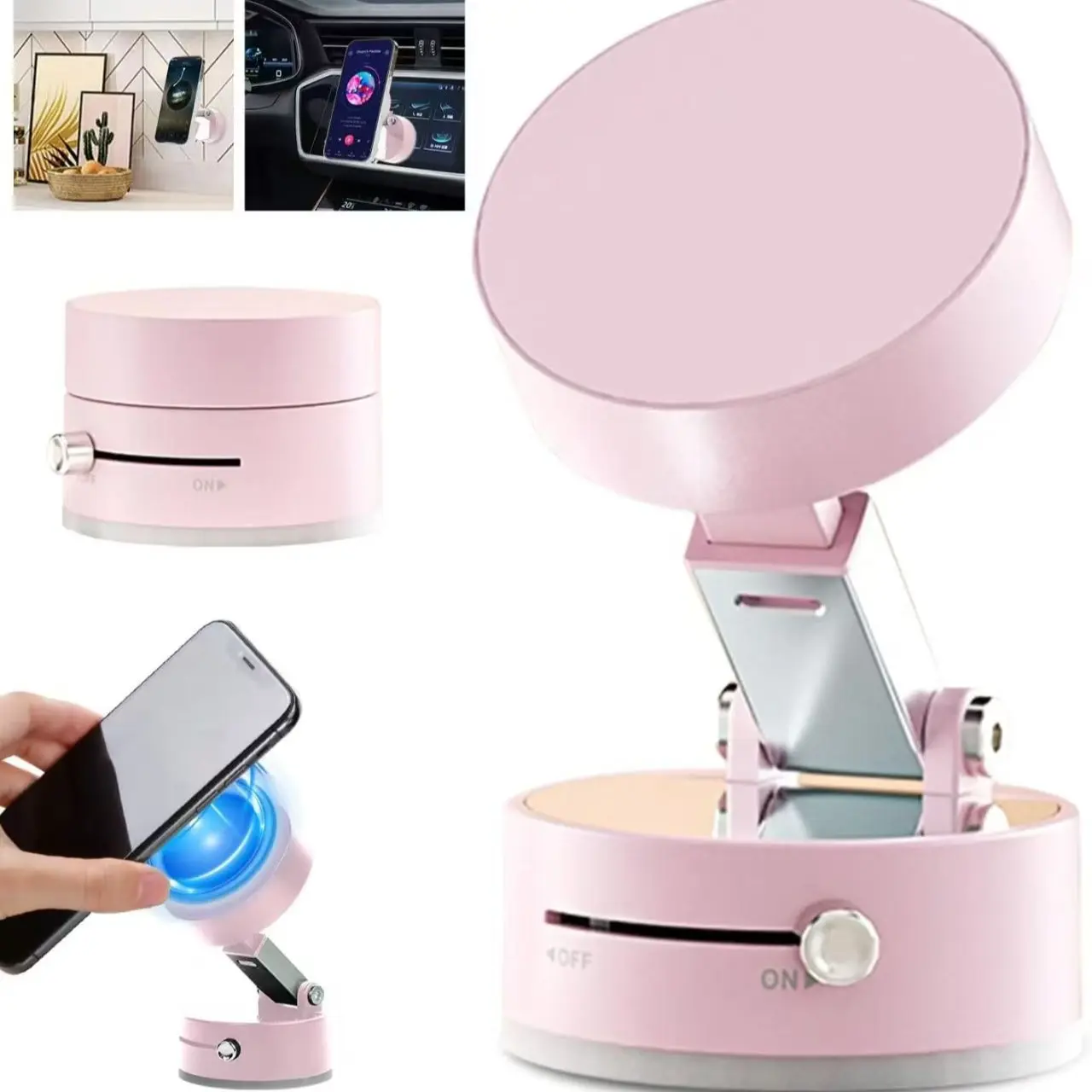 Vacuum magnetic suction cup folding and rotating bracket double-sided suction cup universal vacuum rotating bracket mobile phone bracket black, white, pink three colors Phone Suction Pad Universal Phone Holder Universal Smartphone Holder
