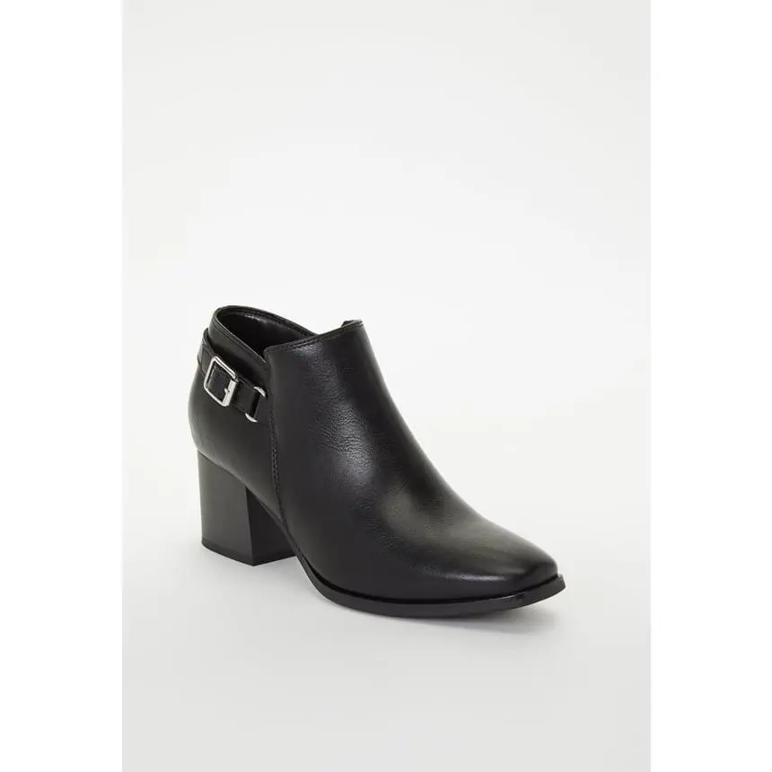 JUST FAB Women's Pointed Toe Ankle Booties  2.25" Chunky Heel Zip‑Up Booties Eco Leather Walking Shoes Girl