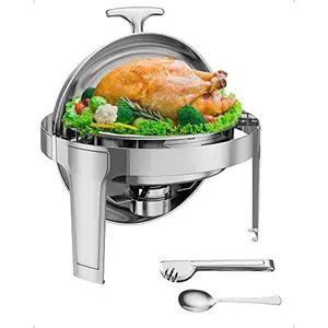 GARVEE Stainless Steel Roll Top Buffet Server Chafing Dish Set - 6 QT Food Warmer for Catering and Parties