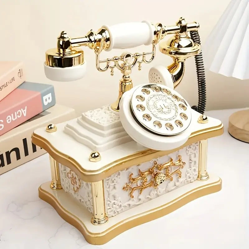 Vintage Rotary Phone Clockwork Music Box, Hand-Cranked Mechanical 8 Melodies, No Battery Needed, Durable Collectible Desk Decor, Thoughtful Gift