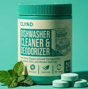 Dishwasher Cleaner and Deodorizer Tablets, 24 Tablets Deep Clean Tablets for All Dishwashers, Natural Descaler for Hard Water, Limescale, Grease & Odor, Septic-Safe Mint Scent