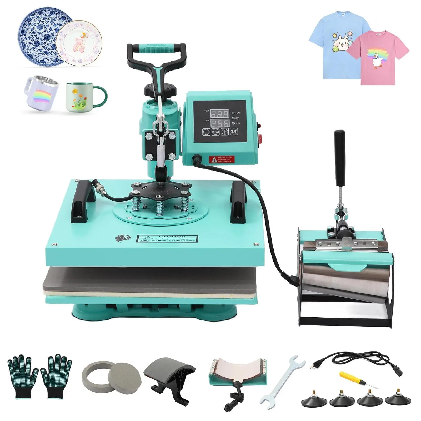 GARVEE 6 in 1 Heat Press Machine 15x15in, Digital Sublimation Combo, 360° Swing Away, Adjustable Temp & Pressure, Fast Heating, Mug Press for T Shirts, Hats, Mugs, Plates