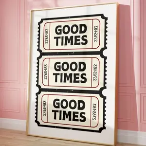 Retro Good Times Ticket Art Print - Waterproof Framed Vintage Decor, Plaid Home Wall Art with Included Artistic Box, Unframed Option for Kitchen