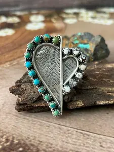 Handmade Sterling Silver Mama Collection: Wild horse Magnesite with Kingman Turquoise Adjustable Rings "Signed Nizhoni"