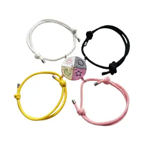 Sun Moon Star Cloud Magnetic Bracelet 4-Piece Set Adjustable Friendship Family Couple Colorful Puzzle Matching Braided Cord Jewelry Gift for Teens Adults