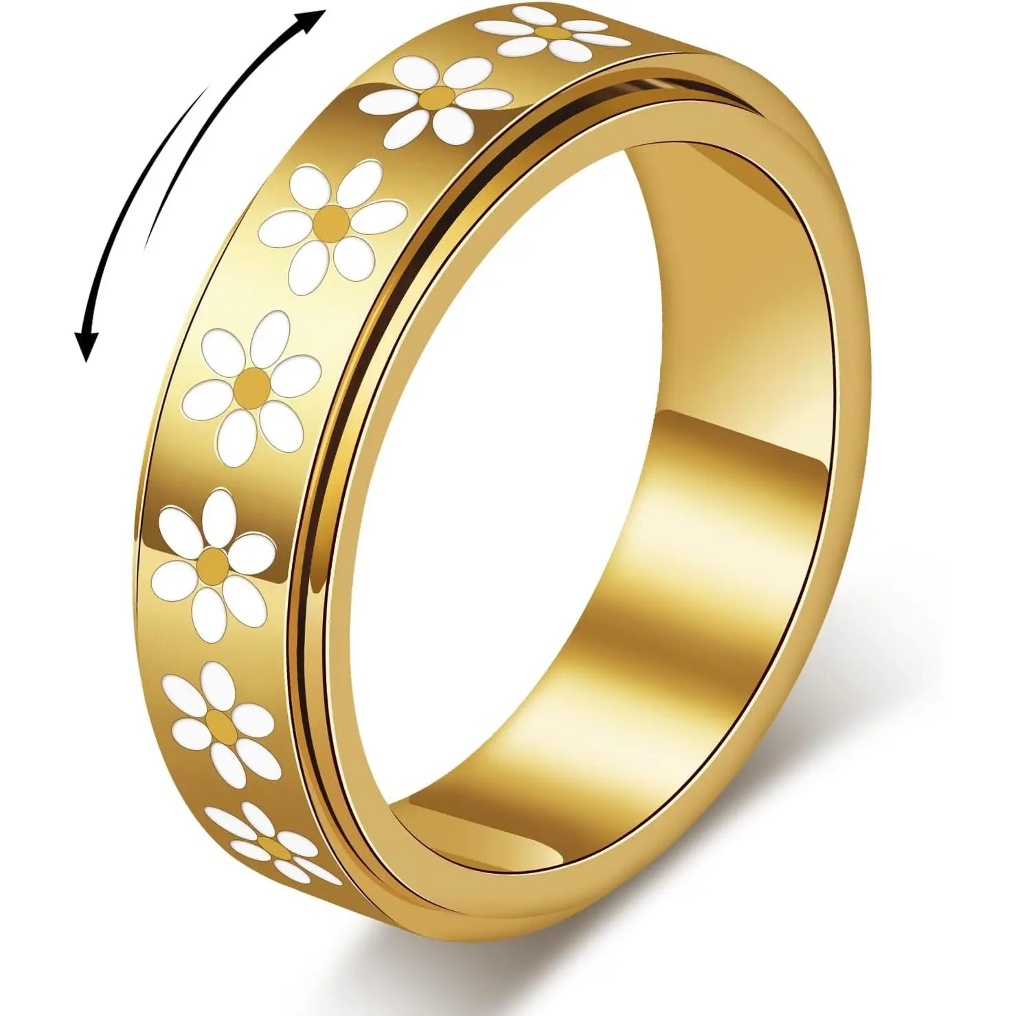 Sfloemm Daisy Fidget Ring for Anxiety Relief - 18K Gold Plated Spinner Band for Stress Relief,Stainless Steel Statement Flower Ring for Women,Thoughtful Gift for Birthday Valentine's Day,Size 6-10 (Daisy Fidget Ring_Gold, Size 8) bracelet men