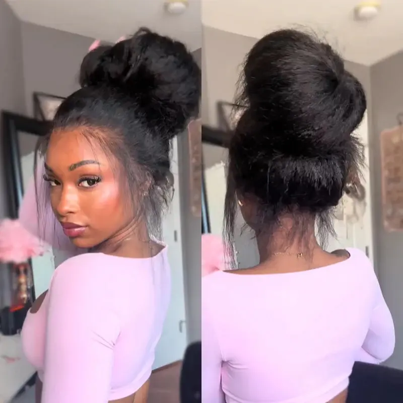 ISEE HAIR 360 Kinky Straight Human Hair  Wear Go Glueless Wig with Pre-Cut Lace Pre-Plucked Hairline Natural Density Invisi Drawstrings & InvisiFit Strap Natural Black #sohochic