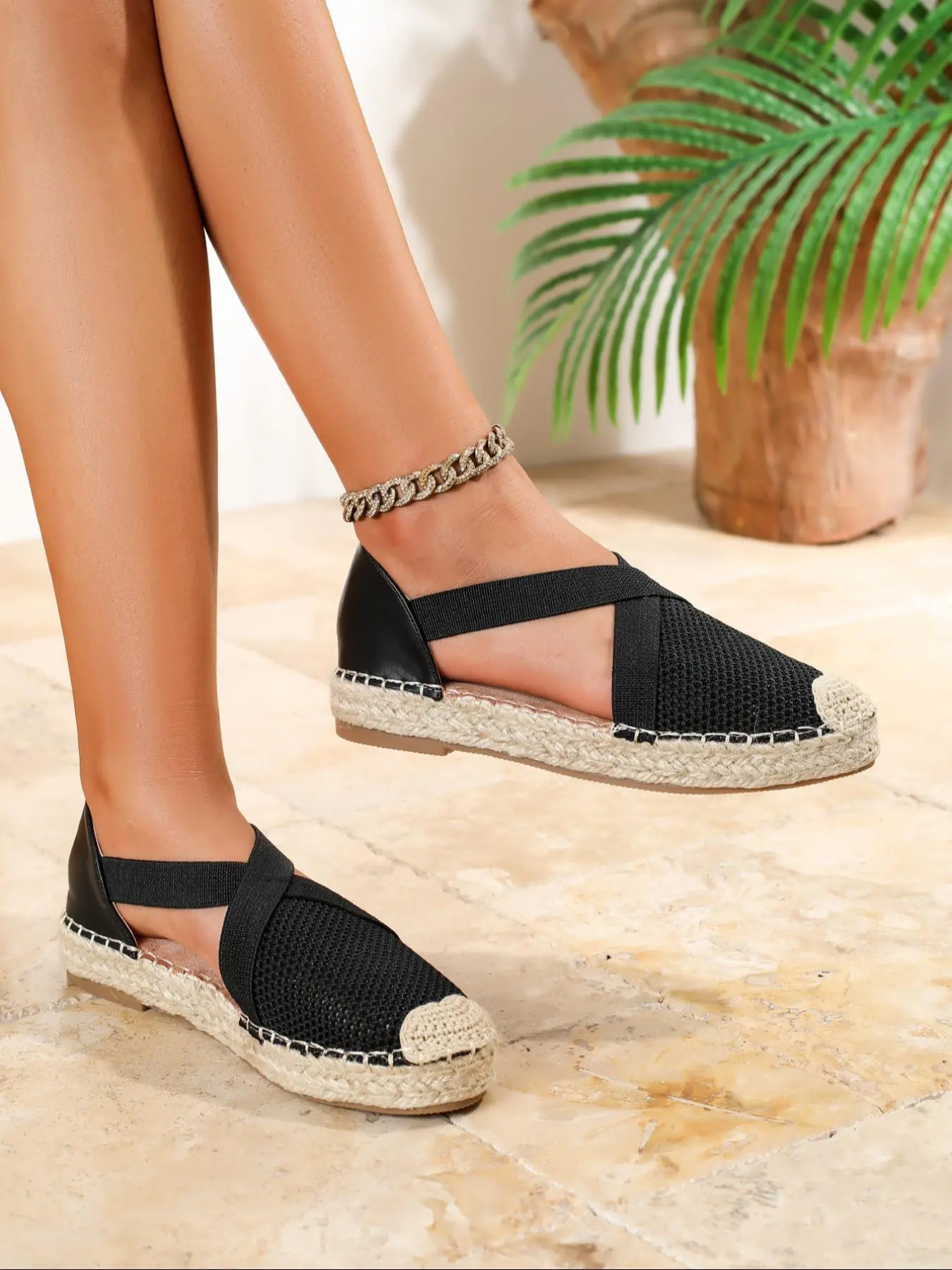 Women's Plain Color Espadrille Woven Flat Sandals, Summer Shoes, Casual Comfortable Slingback Sandals for Beach Vacation, All-match Commuter Shoes for Work & Daily Wear, Espadrilles Shoes, Casual Flats, Lightweight Flats