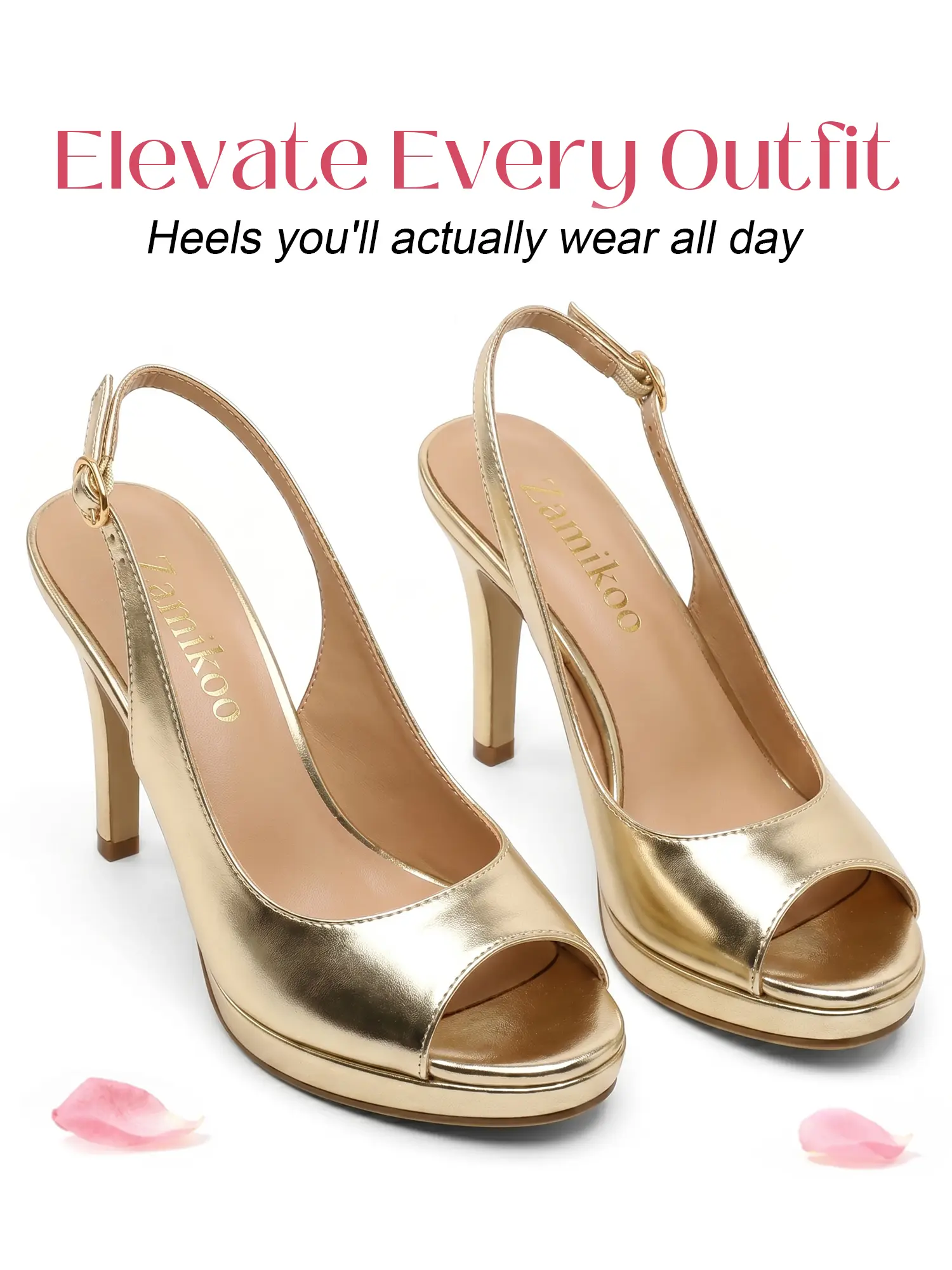 【SummerVibes】Zamikoo Women's Peep Toe Platform Slingback Dress Pumps - 3.5in Chunky Heel, High Heels for Women, Elegant Party Shoes