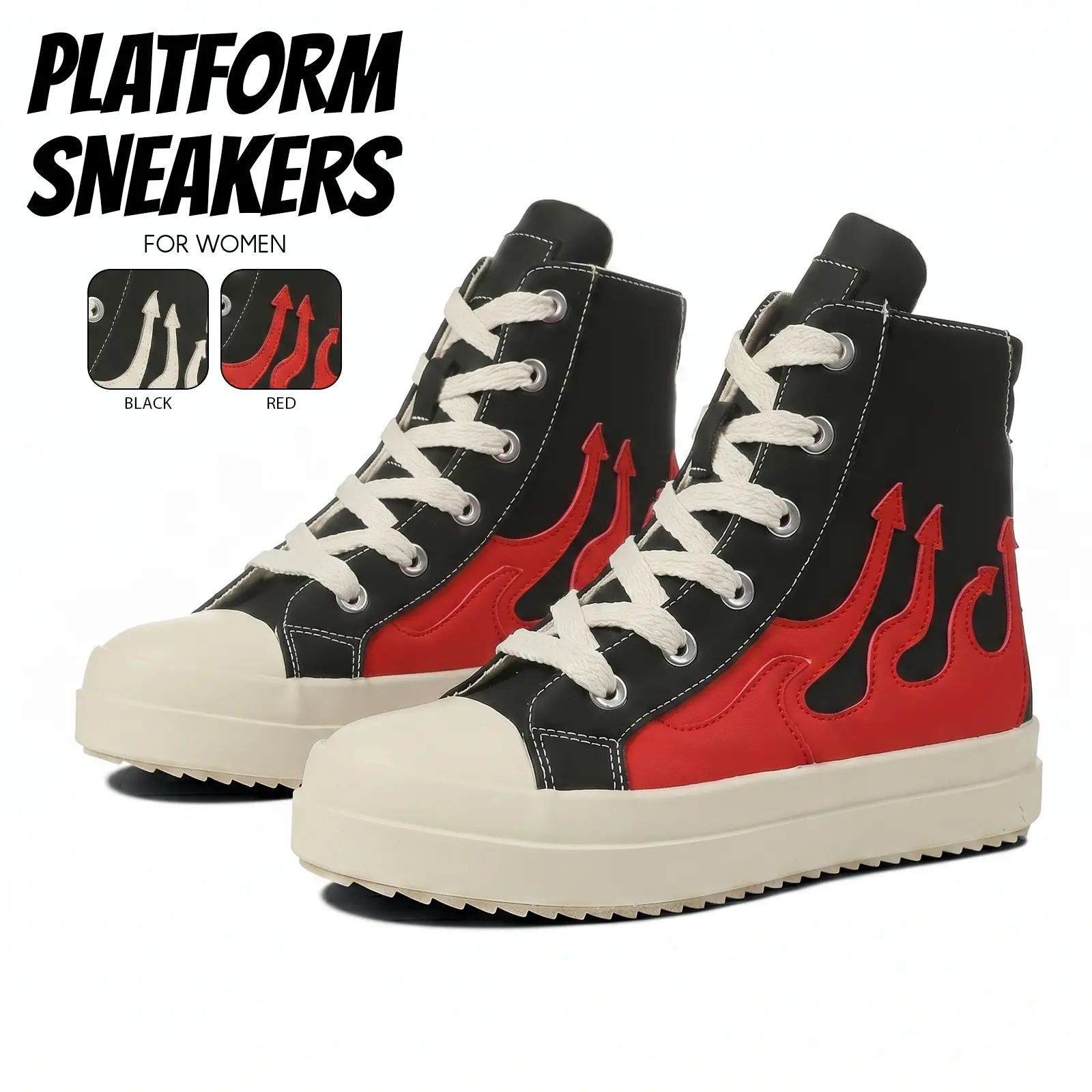 Sneakers For Women High Top Round Toe Lace up Tennis Sports Shoes Flame Embroidery Rubber Sole Pull On Casual Party Athletic Hiking Streetwear Canvas Shoes