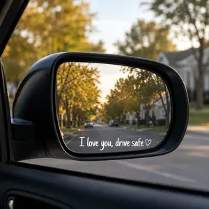 4Pcs Minimalist Car Mirror Sticker Set (I Love You Drive Safe & Trust In God) - Cute Rearview Mirror Decals for Couples, Family & Daily Reminders