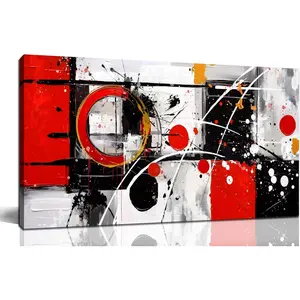 Large Abstract Canvas Wall Art for Living Room Bedroom Home Office Red Grey Black Abstract Canvas Prints Modern Wall Decor Ready to Hang Size 32x16 Decoration Artistic