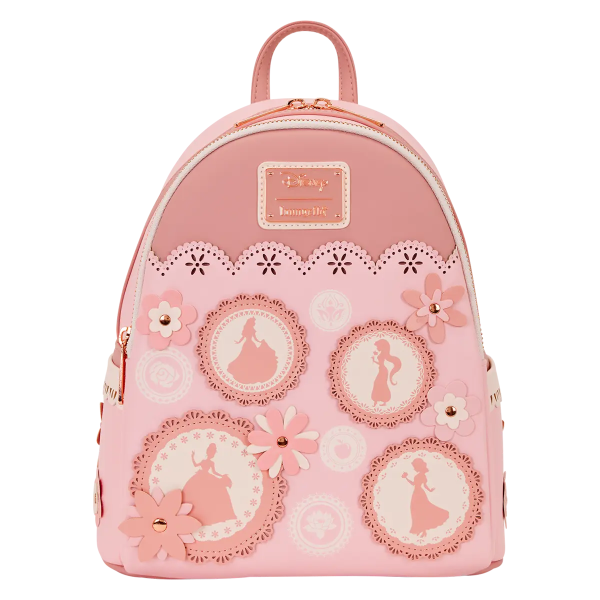 Loungefly Disney Princess Floral Lace Mini Backpack, Elegant Faux Leather Bag with 3D Flower Accents and Laser Cut Details