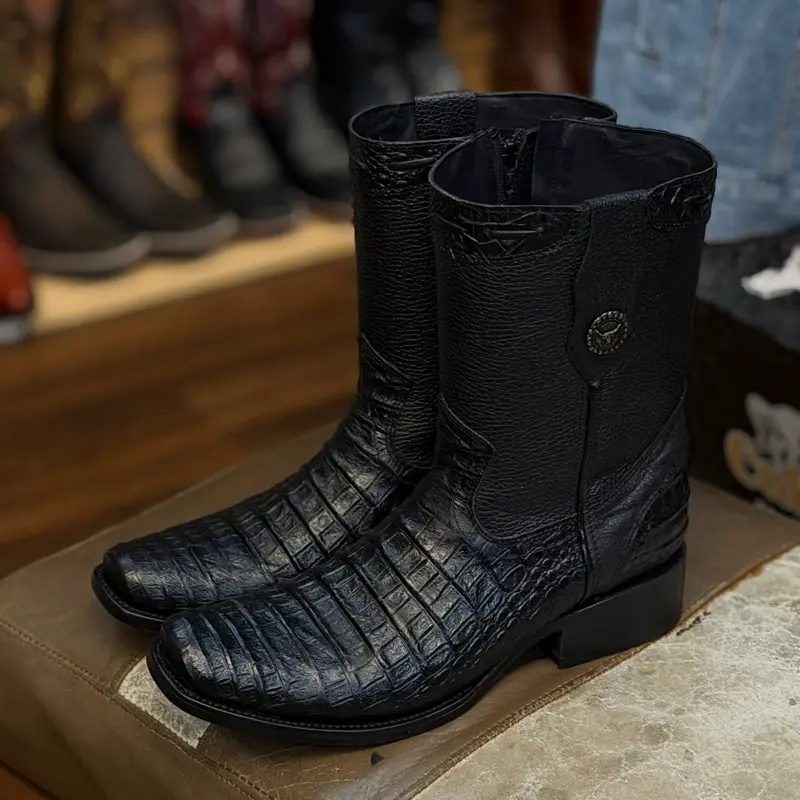 Men's Dubai Toe Leather Boots - Full Leather Linings, Side Zipper, Mid Heel, Handcrafted in Mexico