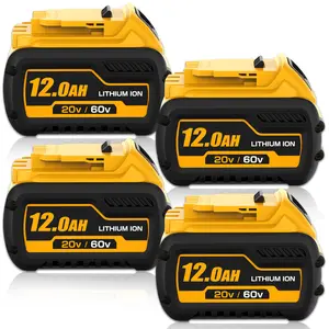 4-Pack 12Ah Replacement for DeWalt 20V/60V Max Battery | Compatible with DCB606 & Flexvolt Tools | Includes Impact Drill Bit Set & LED Power Indicator