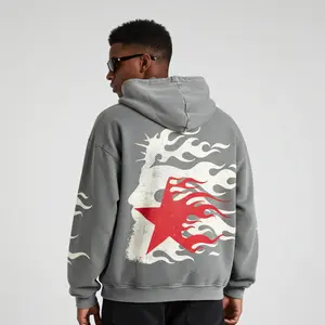 Sopula Studio Men's Sopula Vintage Flame Jesus Son of God Graphic Washed Hoodie Menswear Sweatshirts 100% Cotton Printed Casual Long Sleeve Streetwear