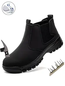Steel Toe Shoes Lightweight Black Leather Water Resistant, Durable Steel Toe Safety Anti-smash Toe and Puncture Proof, Industrial Construction Boots for Men, All Day Comfort, Work Safety Boots, Steel Toe Workshoes, Working Shoes