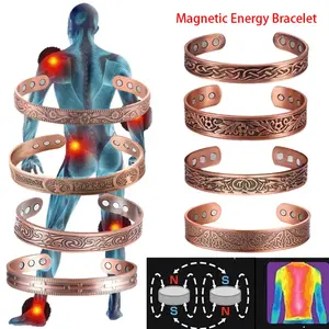 Hot Selling Magnetic Bracelet and Ring Set Magnetic Bracelet Flower Antique Red Copper Brushed Retro Style Unisex Bracelet and Ring