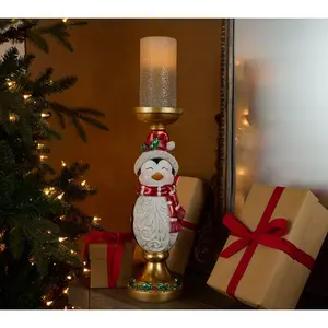 Kringle Express Holiday Pillar Candle Holder with Candle