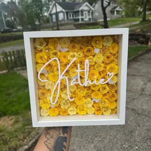 Personalized Shadow Box with Yellow Flowers - Custom Gift