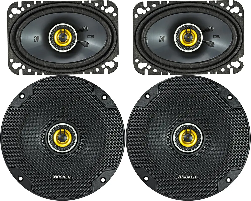 KICKER CS Series Car Speaker Package – 6.5-Inch & 4x6-Inch 4-Ohm Coaxial Speakers (4 Speakers Total), Full-Range Car Audio Upgrade, High-Power Performance, Enhanced Bass Response, Clear Vocals, Durable Construction for Factory & Custom Stereo Systems