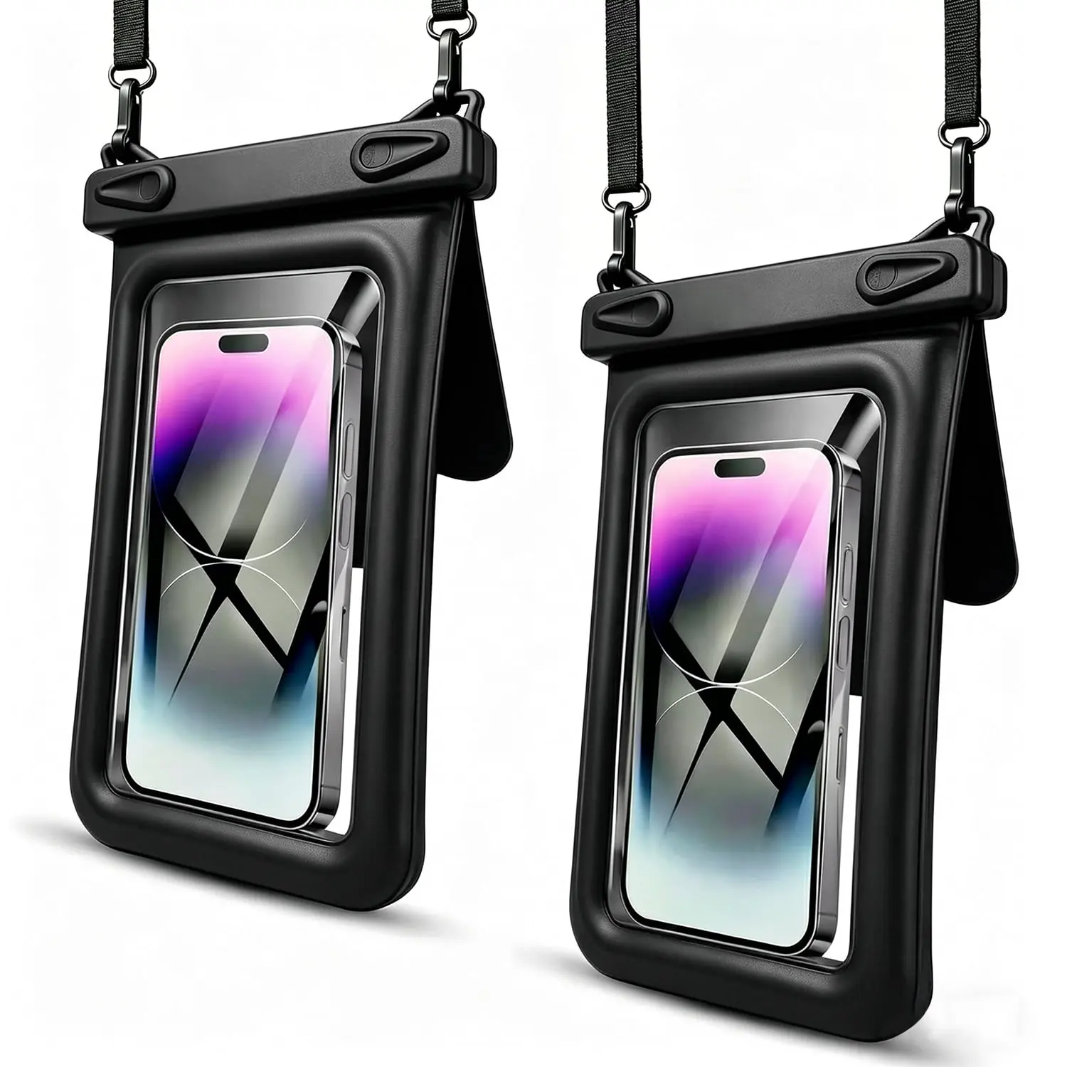 HOMEYA 2-Pack Waterproof Smartphone Pouch - Double Space (Up to 8" Handheld Devices), Adjustable Lanyard, Floating Dry Bag for Cellphone Protection, Beach Vacation Essentials