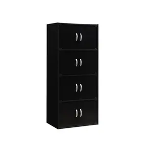 212 MAIN Modern Corner Bookshelf Rack - 4-Shelf, 8-Door Commercial/Office Furniture with Enclosed Storage, Black (HID44), Four Shelves