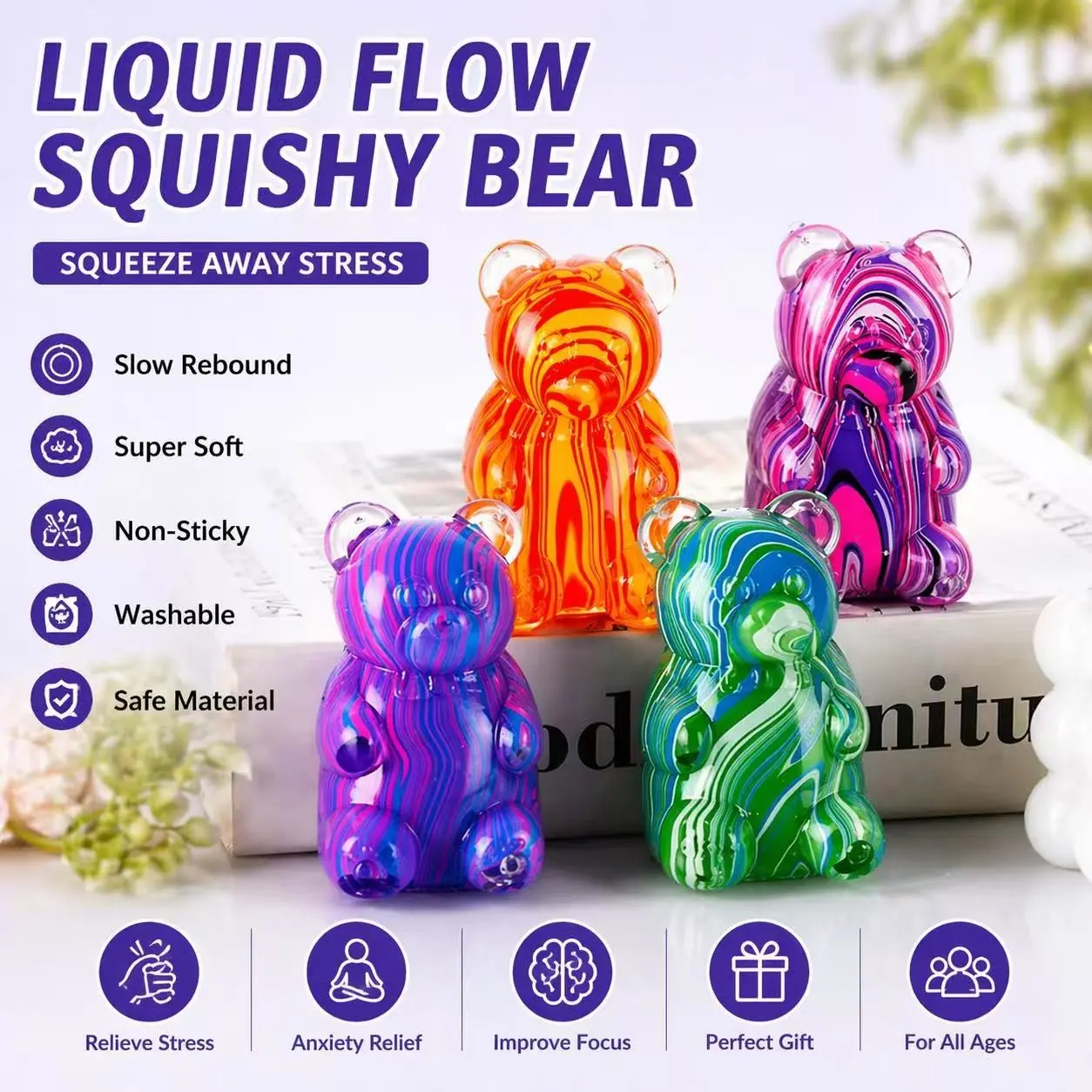 Liquid Flow Slow Rebound Stress Relief Toy, Stress Reliever, Squeeze Bear Fidget Toy, Pressure Release Small Object, Squishy Fidgets, Perfect for Anxiety Relief, Squishies Fidgets