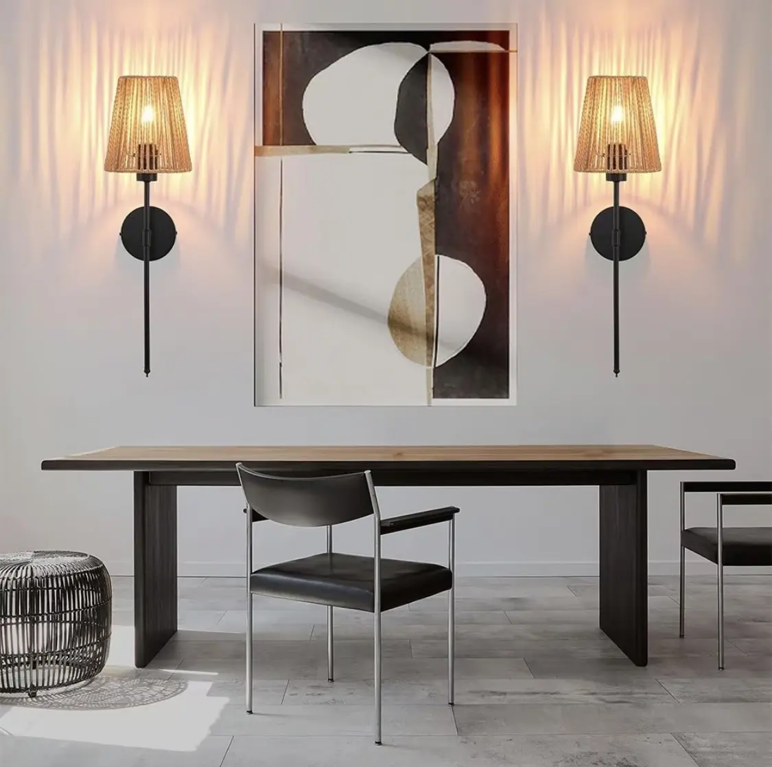2Pcs Minimalist Rechargeable LED Wall Sconces Braid Accents Dimmable Changing Mood Lighting Remote Operated Wireless No Drill Adhesive Semi Flush Mount Linen Shades Adjustable Batteries Included Renter Friendly Wall Lights For Bedrooms Home Decoration