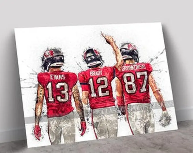 Tom Brady Poster, Mike Evans, Rob Gronkowski, Tampa Bay Buccaneers Big 3, Poster Print NOT Canvas Unframed, Wall Art Print, Kids Decor, Man Cave Gift, Sports Art