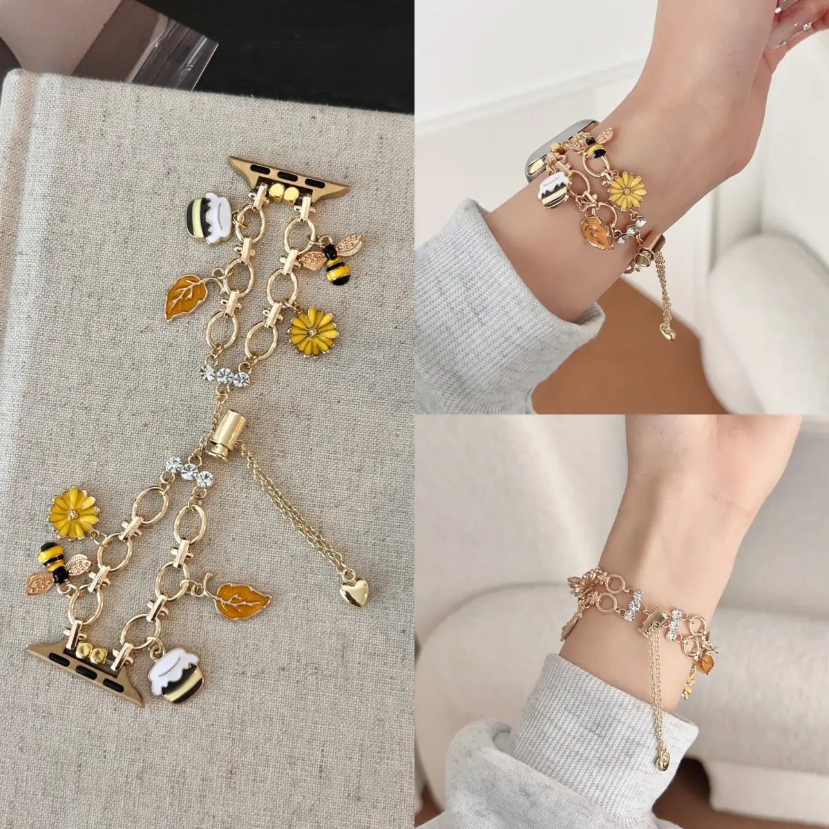 1PC metal daisy bee apple watch bands, compatible with Apple Watch 38/40/41/42/44/45/46/49mm, suitable for the Apple Watch series Ultra/SE/10-1, Smart Watch Straps, Smartwatch accessories, strap only