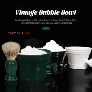 Gentleman Essential! Vintage Shaving Foam Set, Create Salon-Grade Rich Foam, Foaming Bowl & Beard Brush 2-Piece Kit