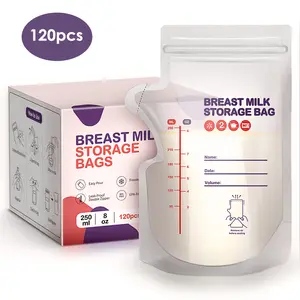 BPA-Free Breastmilk Storage Bags - 60 Pcs, 8 Ounce, Self-Standing with Pour Spout, Space-Saving Flat Profile, Ideal for Convenient Breastfeeding and Milk Storage, Refrigeration & Freezing