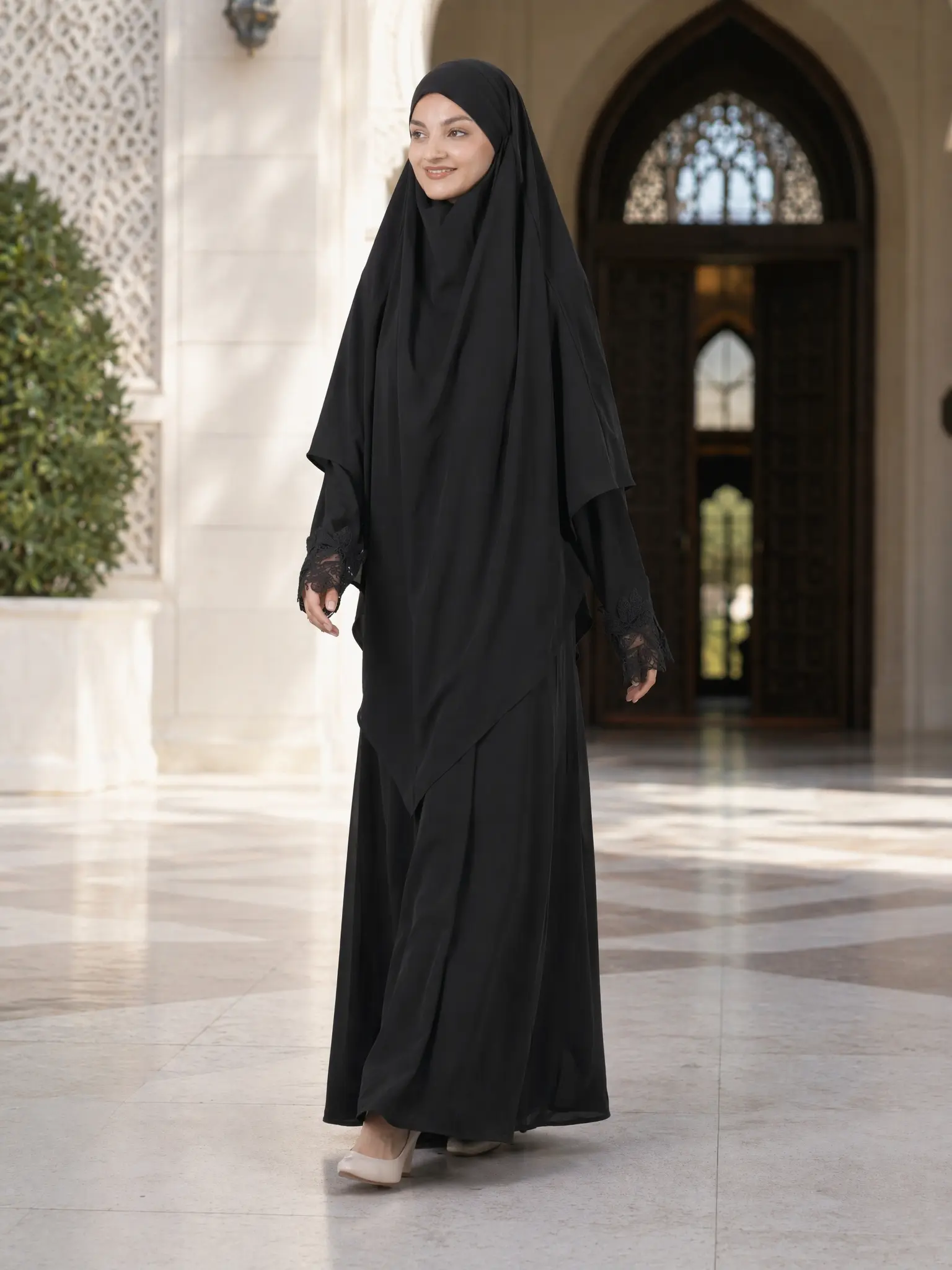 Women's Muslim Khimar Prayer Set - Long Sleeve Modesty Abaya with Lace Cuffs, Lightweight Islamic Clothing for Ramadan Salah, Women's Clothes, For Muslim, Hijabi Fashion, Full Coverage, Loose, Holiday, Comfortable For Daily Salah, Easy To Wear, Casual, Br