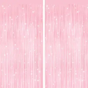 2 Pack Pastel  Metallic Tinsel Foil Fringe Curtains, Door Streamers Photo Booth Backdrop for Birthday Party, Tinsel Curtain Backdrop for  Shower Bachelorette Christmas Party Decorations