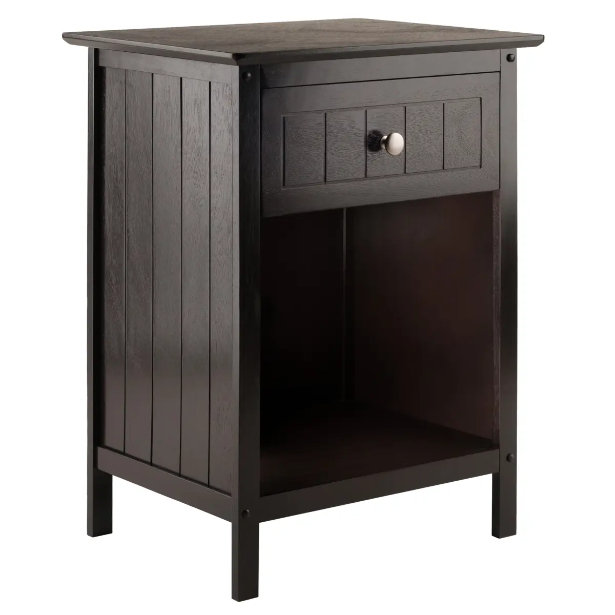 212 MAIN Blair Solid Wood End Table - Coffee Finish, 18.9x14.9x25 in., Open Storage Cabinet, Wainscot Panels, Multi-Use Modern Nightstand