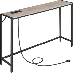 Console Table, Narrow Sofa Table, 43.3 Entrance Table with Power Station, Behind Couch Table, Simple Style, for Living Room, Hallway, Entryway, Foyer, Greige and Black CTHG112E01